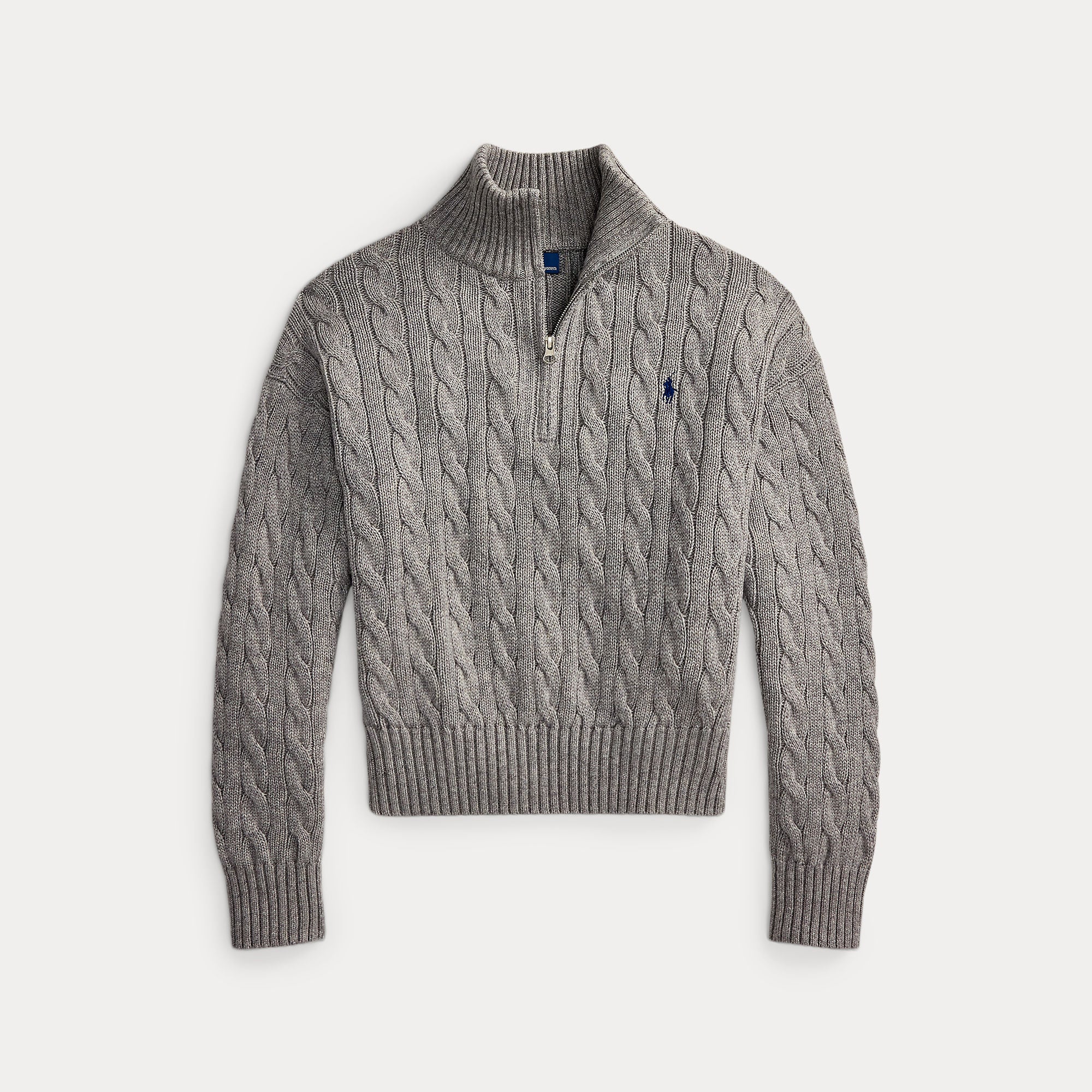 Image of Knit cable half zip cotton grey
