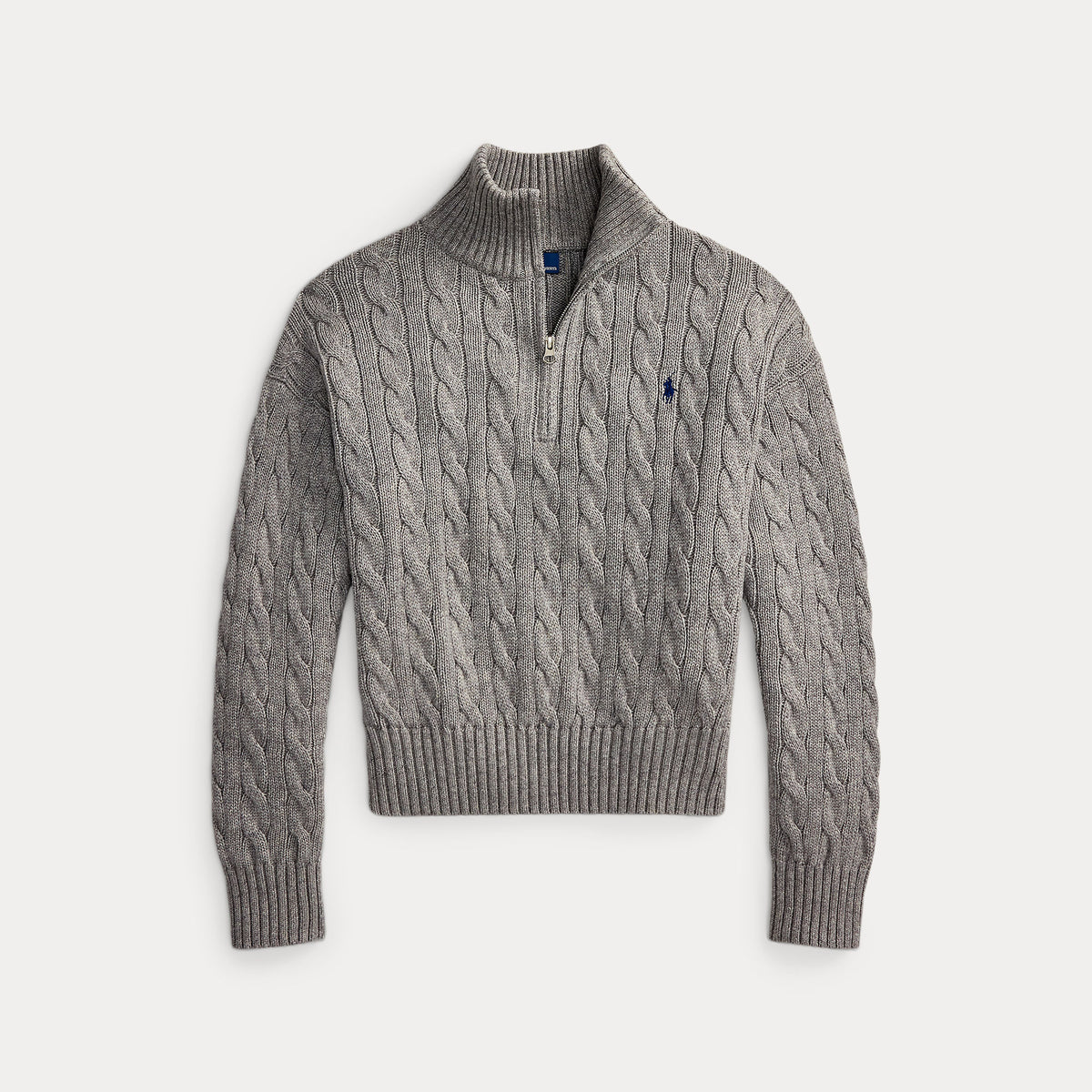 Knit cable half zip cotton grey