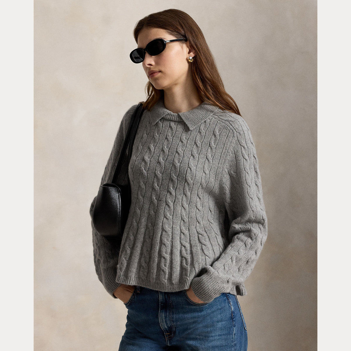 Knit cable wool peplum grey