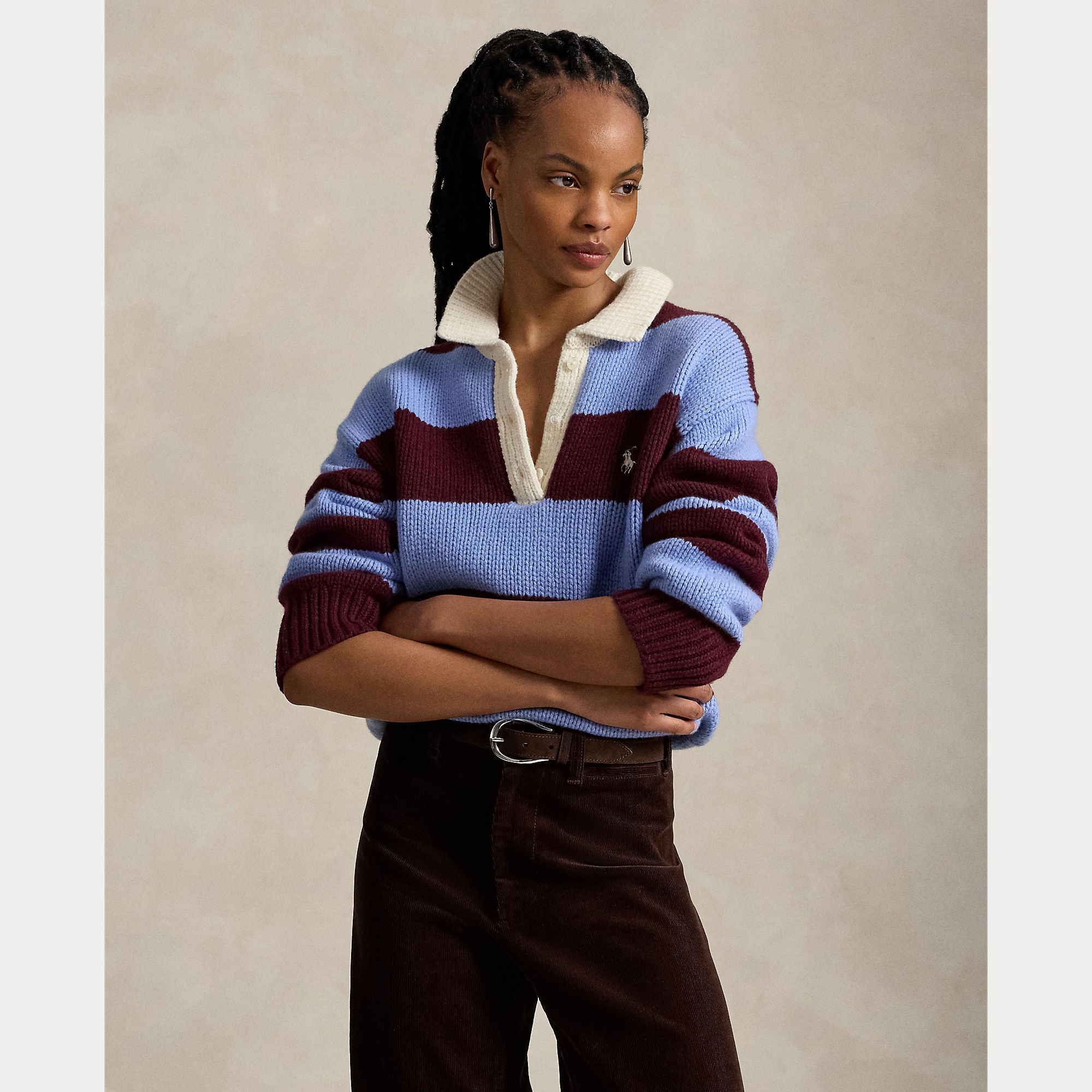 Image of Knit rugby oversized wine/light blue