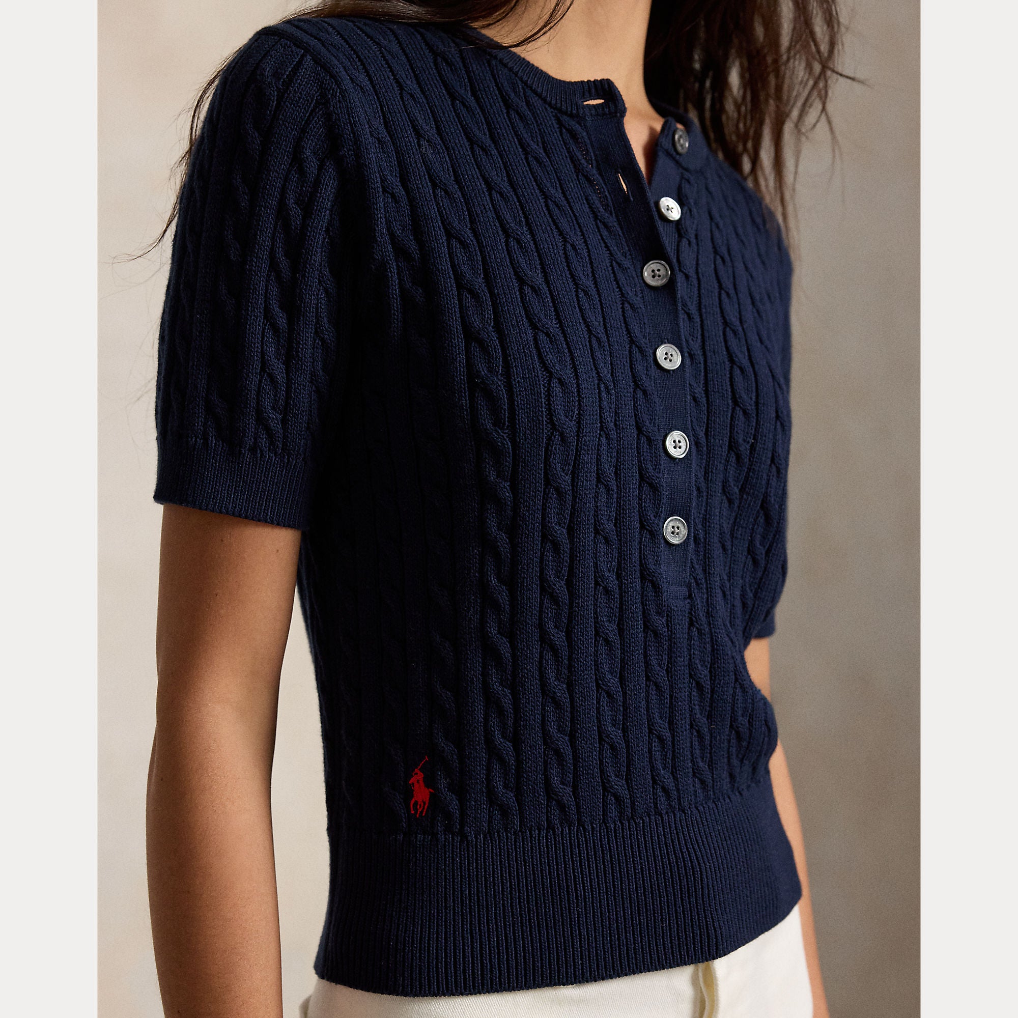 Image of Knit Henley cotton clubhouse navy
