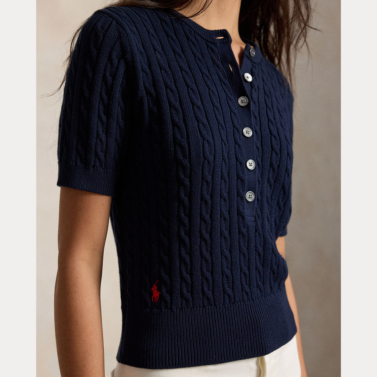 Knit Henley cotton clubhouse navy
