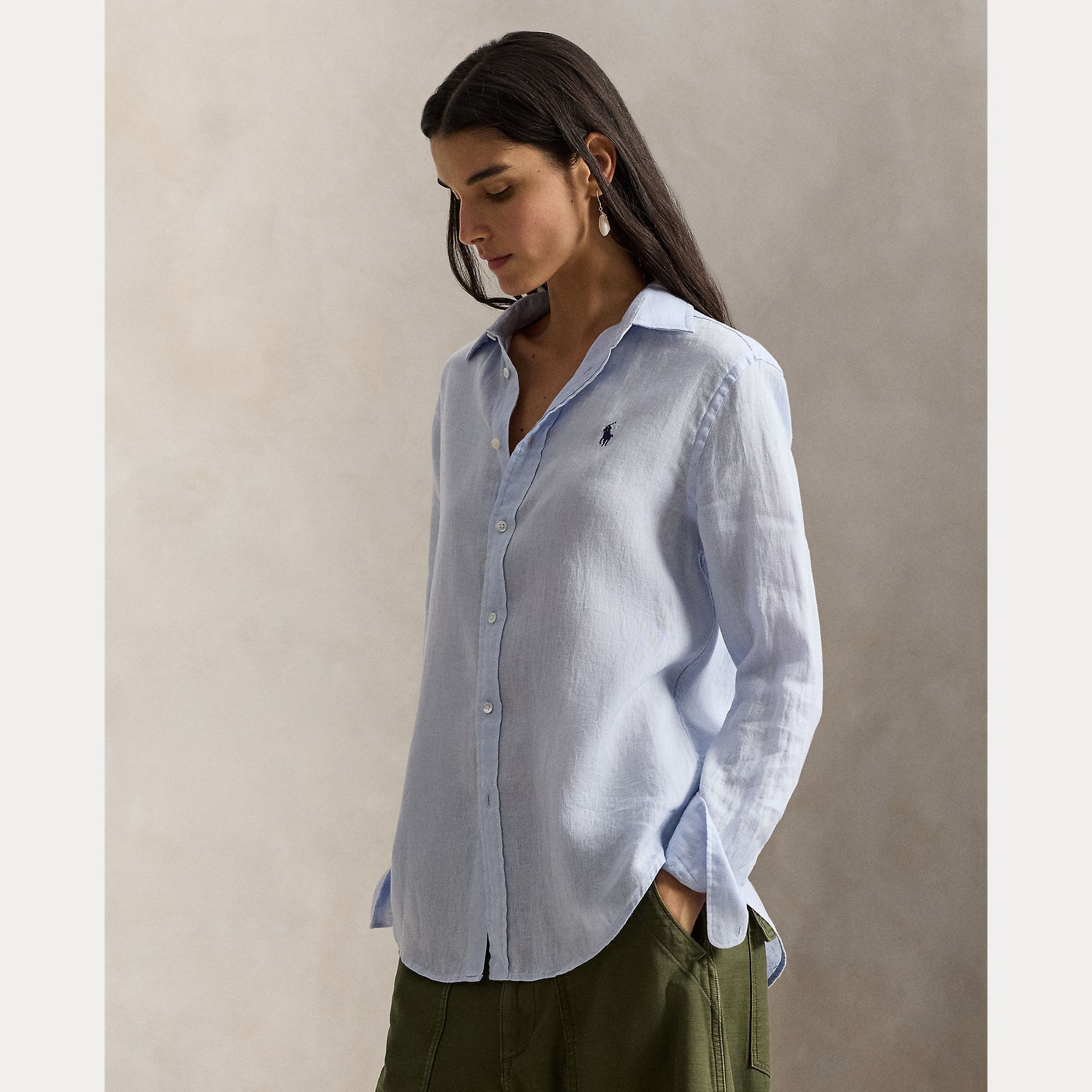 Blouse linen Oxford blue