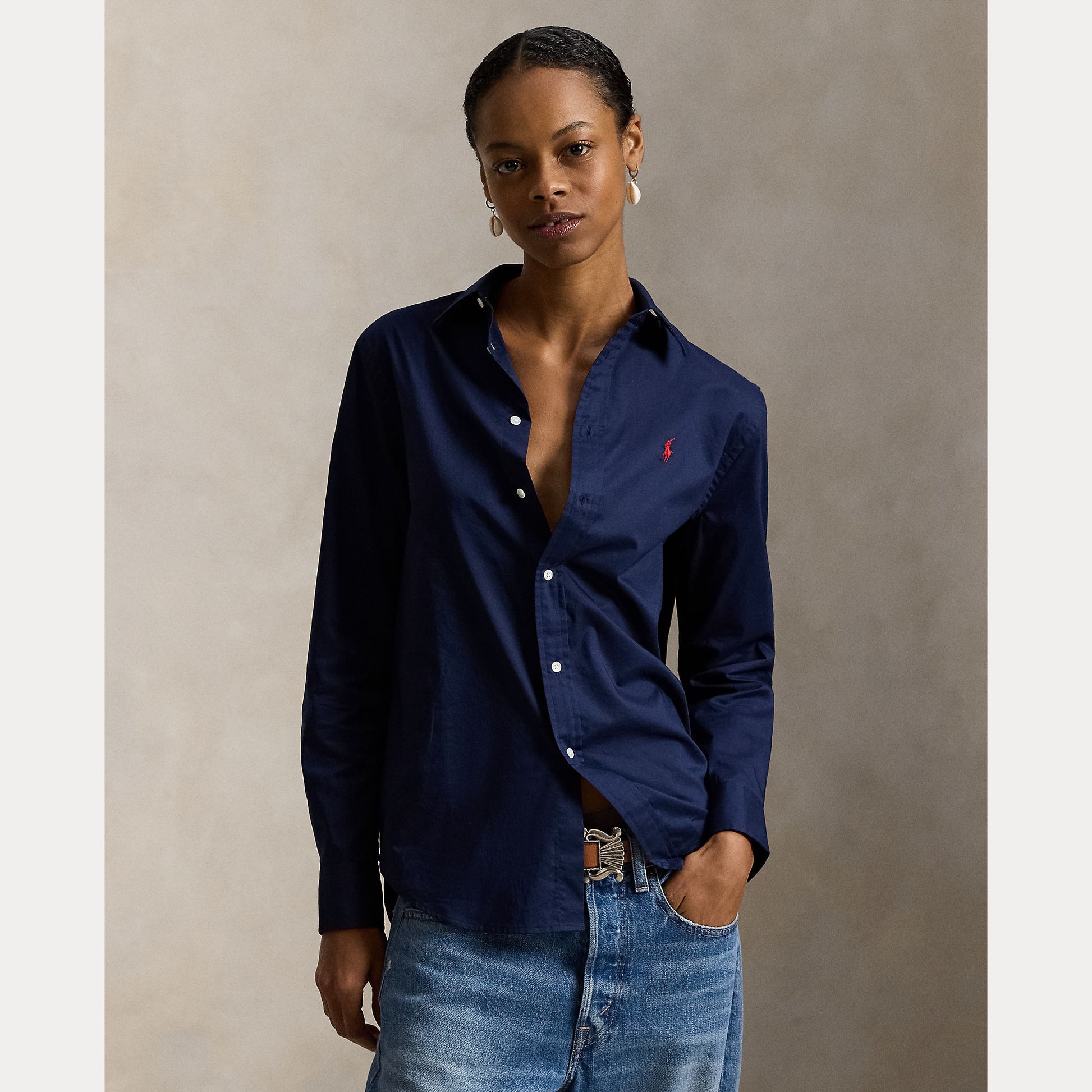 Blouse cotton twill refined navy