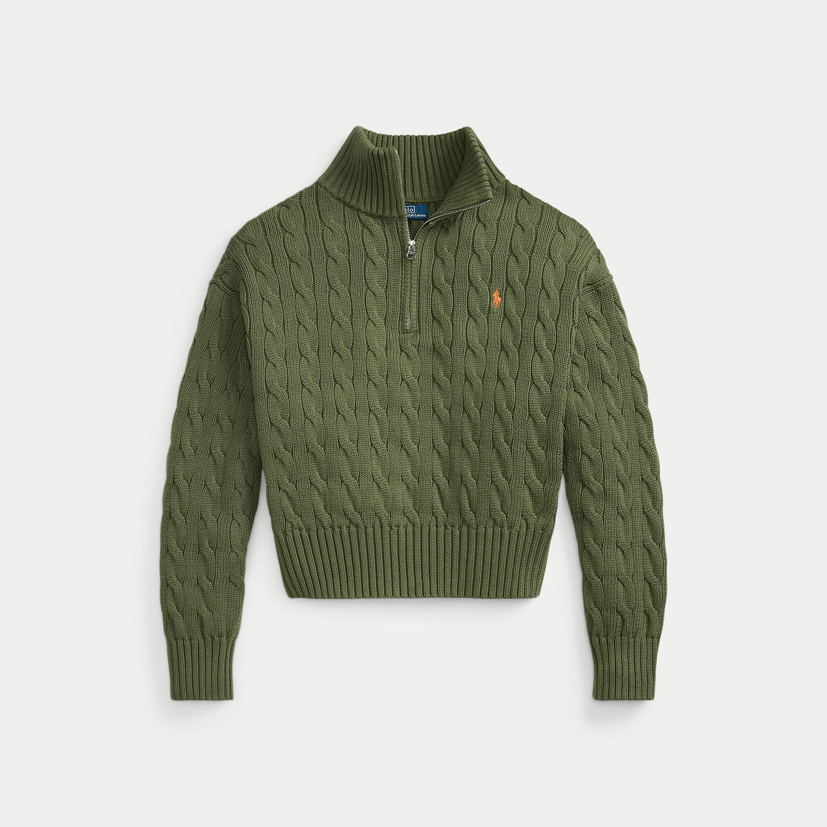 Knit cable half zip cotton olive