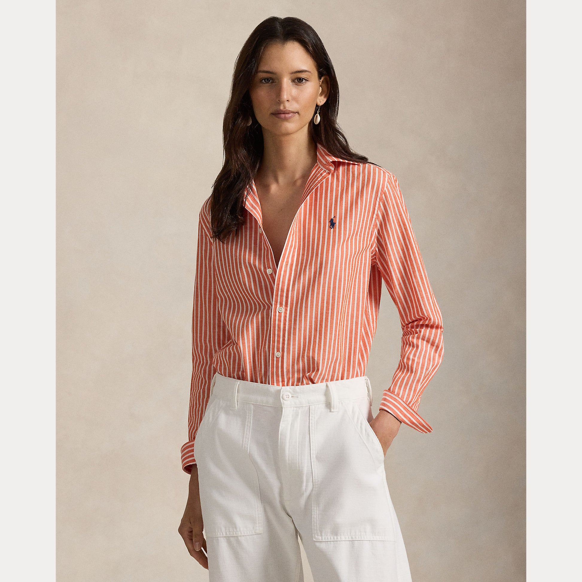 Blouse orange/white cottin linen