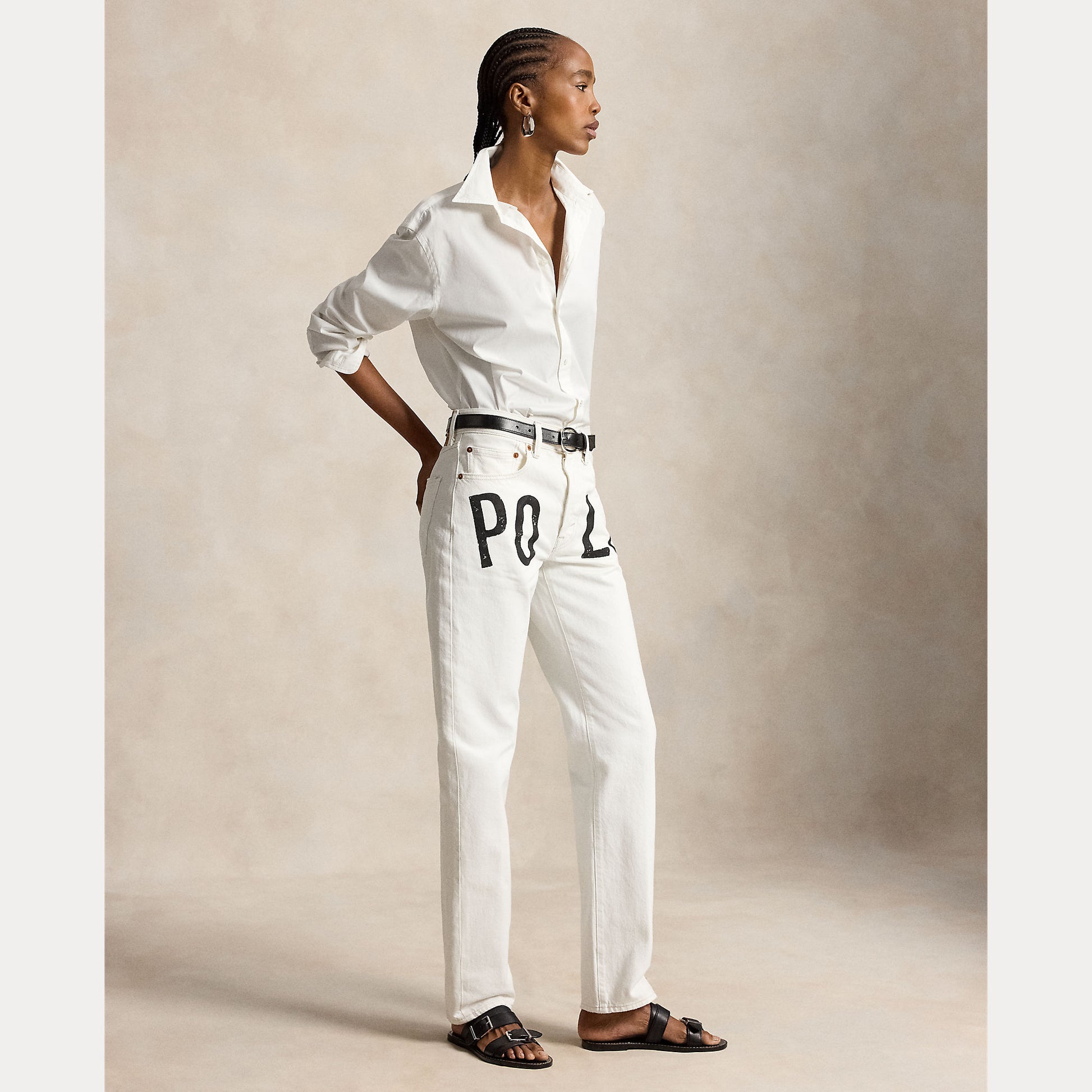 Denim polo white