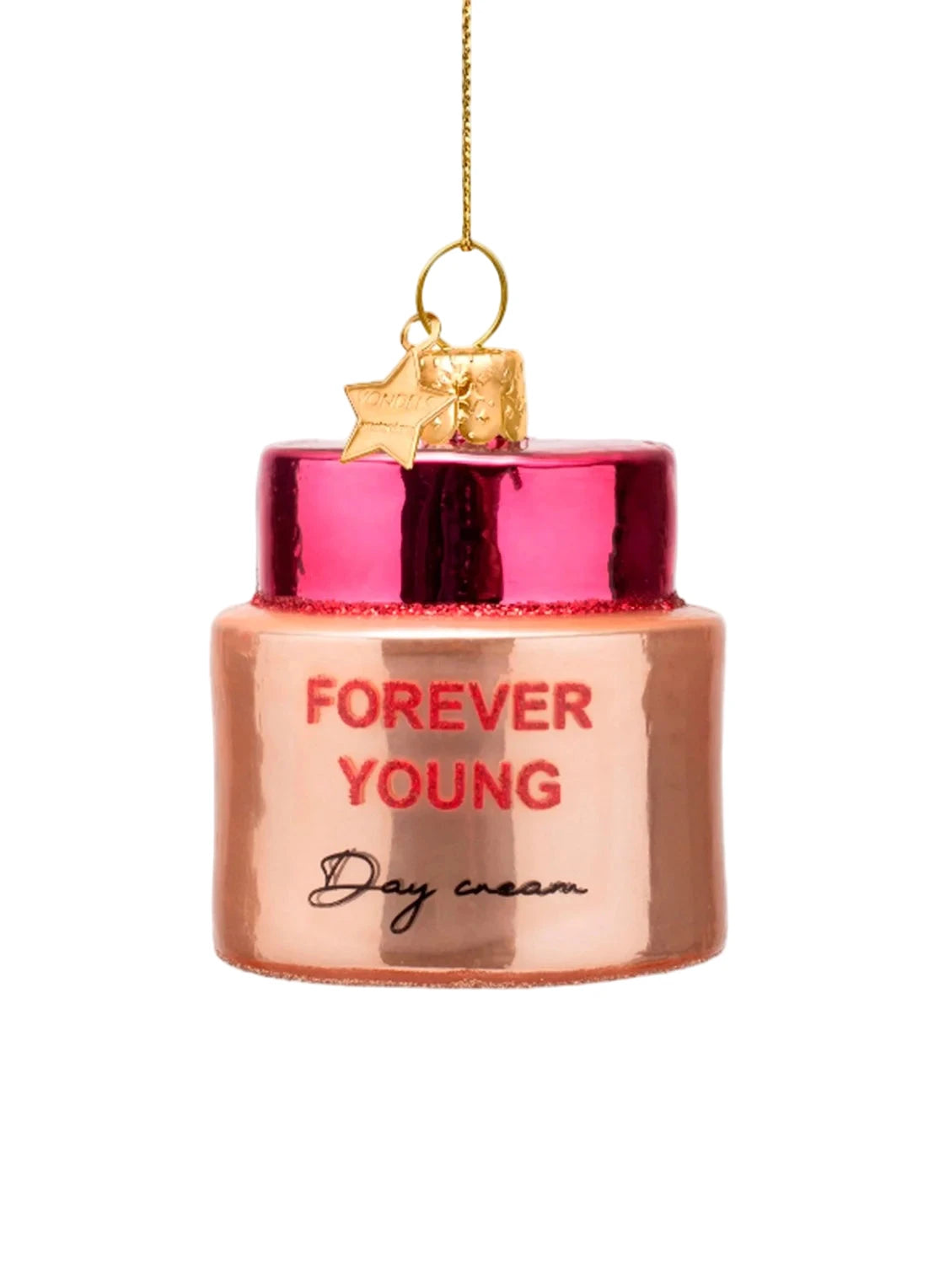 Kersthanger  glass powder pink day cream H6.5cm